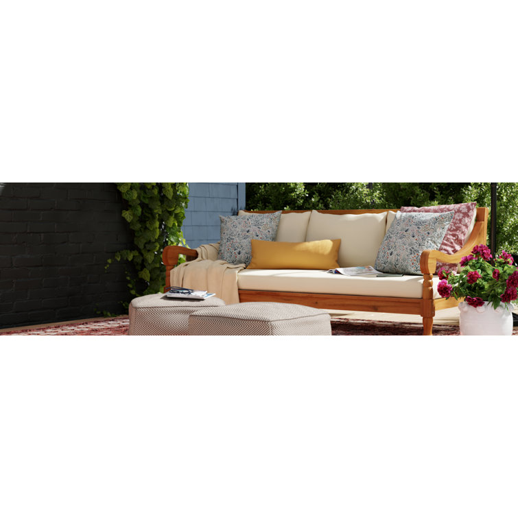 Roush teak patio daybed deals with cushions